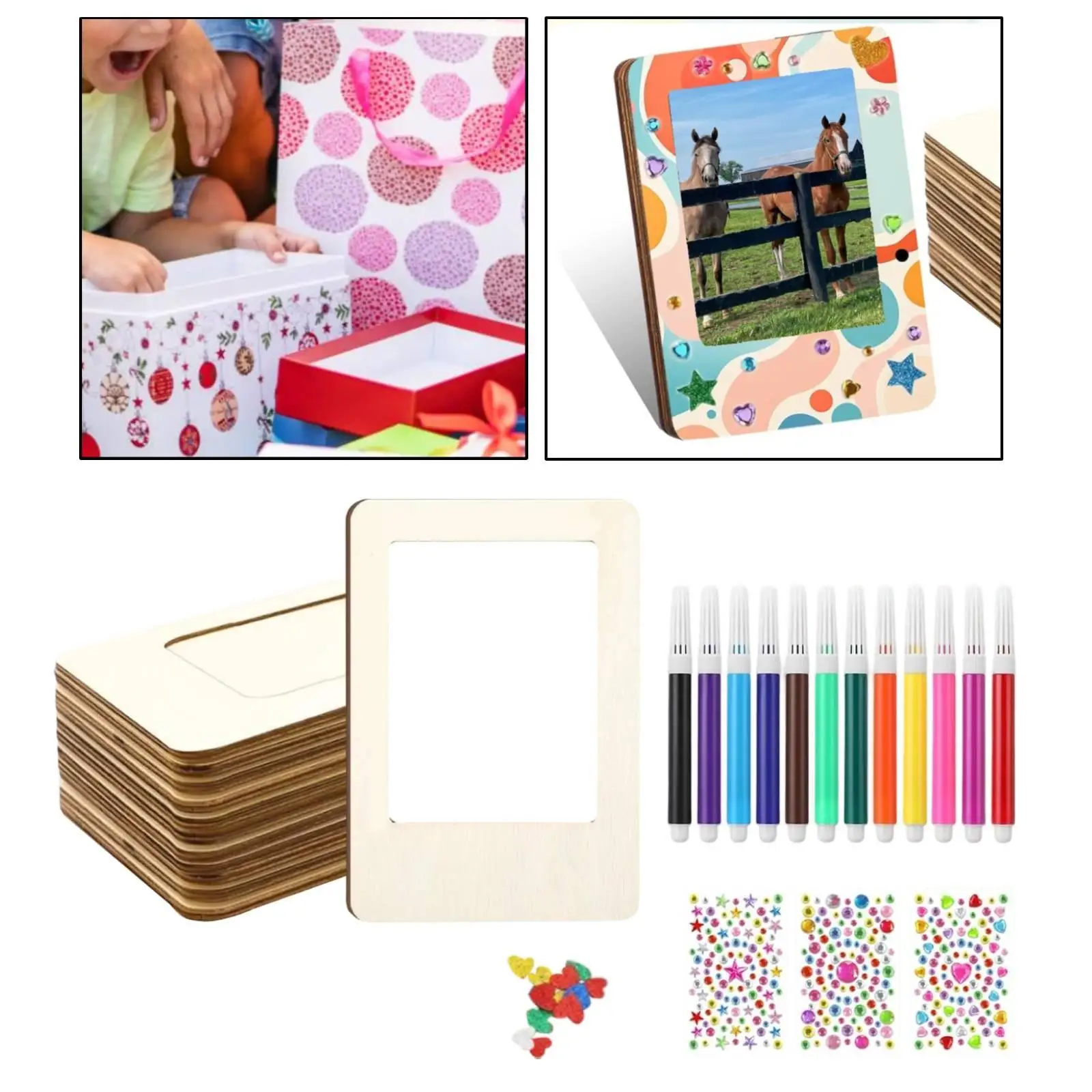 12 Pieces Wooden Picture Frames Lightweight Home Decoration DIY Crafts Unfinished Photo Frames for Refrigerator Wedding Party