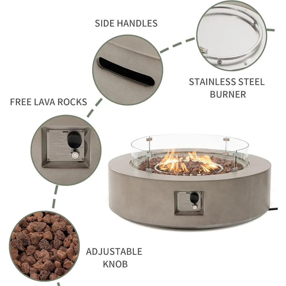 طاولة قهوة خارجية من البروبان - سخان فناء بقاعدة مستديرة رمادية مقاس 42 بوصة، معتمد، موقد من الفولاذ المقاوم للصدأ بقدرة 50000 وحدة حرارية بريطانية