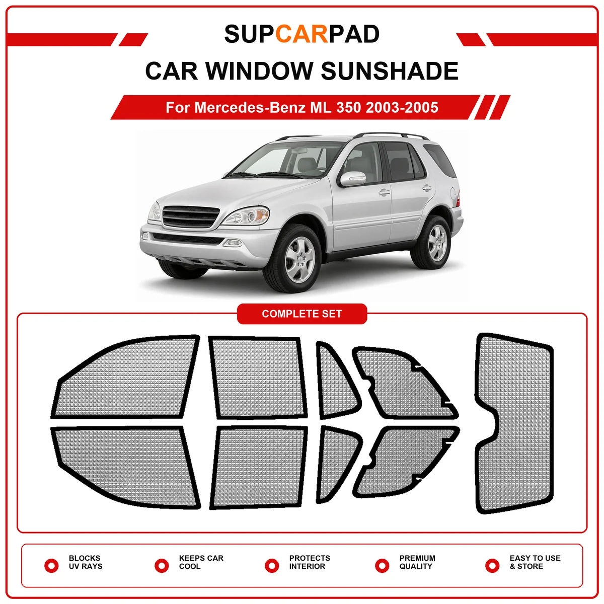 For Mercedes-Benz ML 350 2003-2005 Pre‑Cut Auto Window Sunshade Anti‑UV Car Sun Visor Protector