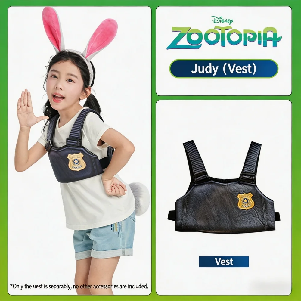 

Genuine Disney Zootopia Judy Hopps Rabbit Police Officer Cosplay Costume 3PCS Headband Vest Belt Set for Girls Toys Gifts