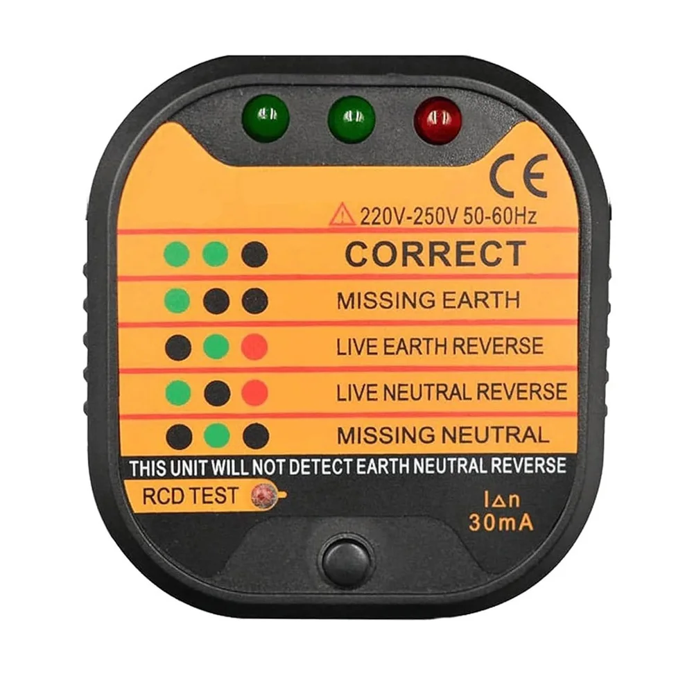 Socket Tester 220-250V with LCD Screen and LED Indicators for Quick Identification of Live Neutral Earth Issues