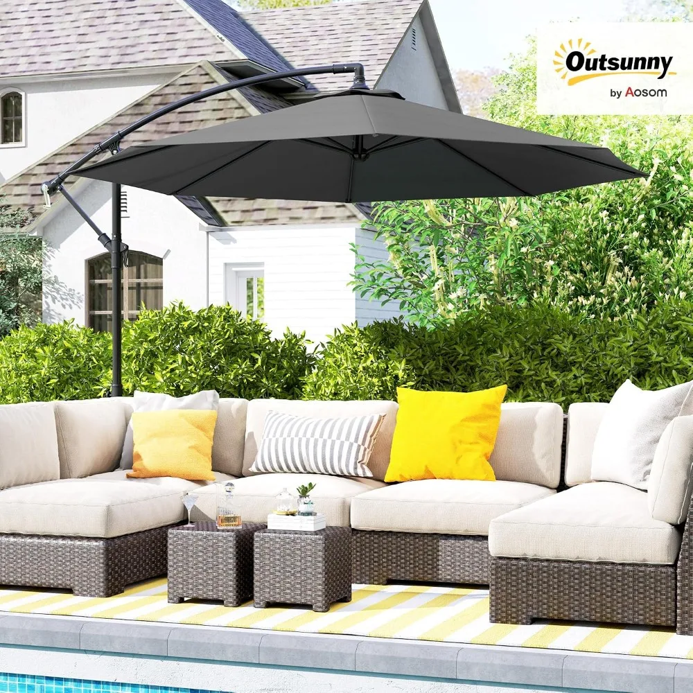 10' Cantilever Offset Patio Umbrella with Tilt, UV & Water Resistant, Cross Base
