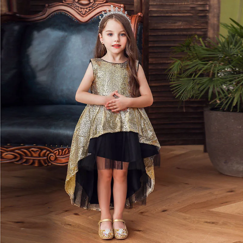 

New High-End Halloween Girls' Pompous Princess Dress Trailing Dress School Dance Performance Dress 2-10Y Autumn Summer