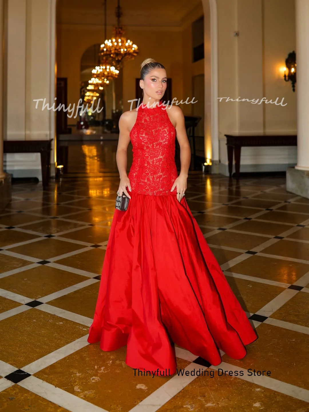 Thinyfull A-line Satin/Lace Prom Dresses 2026 Sleeveless Halter Evening Gown Long Birthday Dress Robes De Soirée Customized