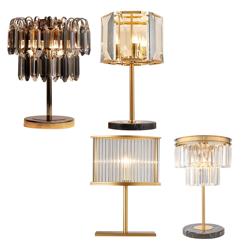 

Modern Luxury Crystal Glass Table Lamp Bedside Nightstand Office Decor Desk Light Gold Home Decor Items 2700K E14 Bulb Lamp