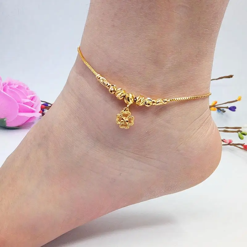 

New Sle Sexy 24K Gold Plated Sand Gold Bracelets for Women Long Lasting Color Faion Jewelry Foot Anklets Luy Beads