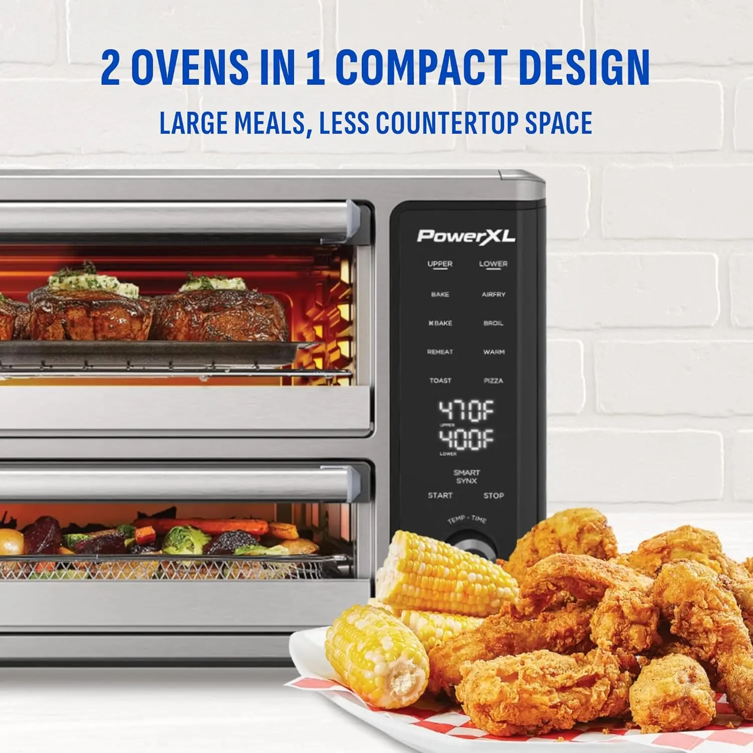 Dual Door Oven with 8 Quick-Touch Presets – Air Fry, Toast, Bake, Broil, Reheat & More – Cook Two Different Foods Simultaneously