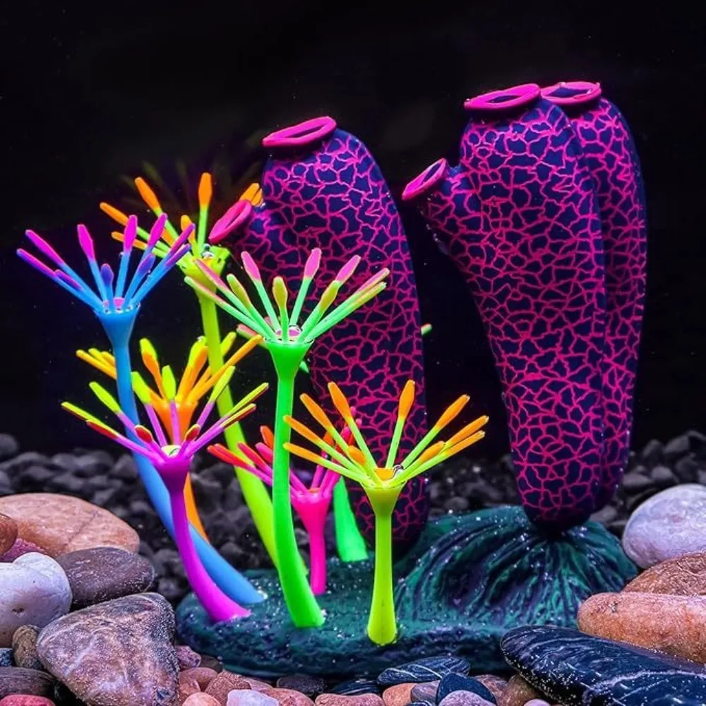 

Simulation Thumb Coral Ornament Silicone Colorful Glowing Coral Fluorescence Artificial Plants Luminous Coral