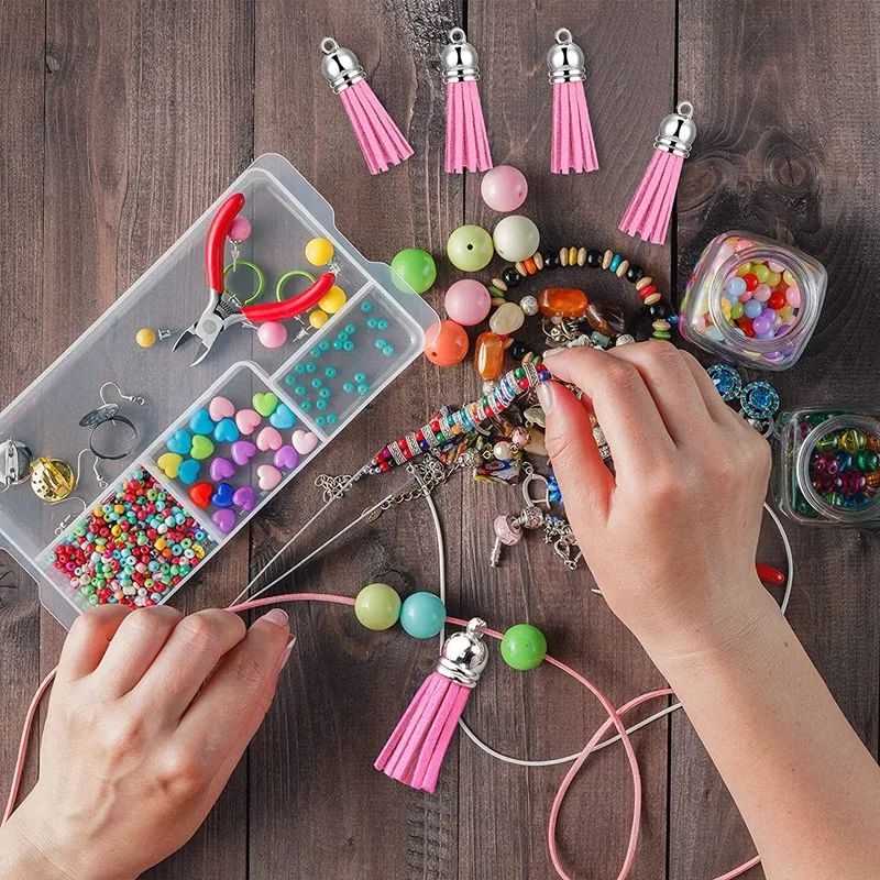 Tassels 200 Pcs 키 체인 Tassels 펜 던 트 키 체인 장식 Tassels DIY 공예에 대 한 루프 만들기 용품 핑크