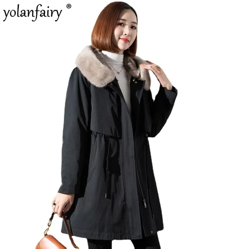 

Hooded Mink Fur Coat Women Parkas Winter Coat Women Clothing 2023 New Fur Coats Female Tops Removable Sable Fur Inner Parka FCY