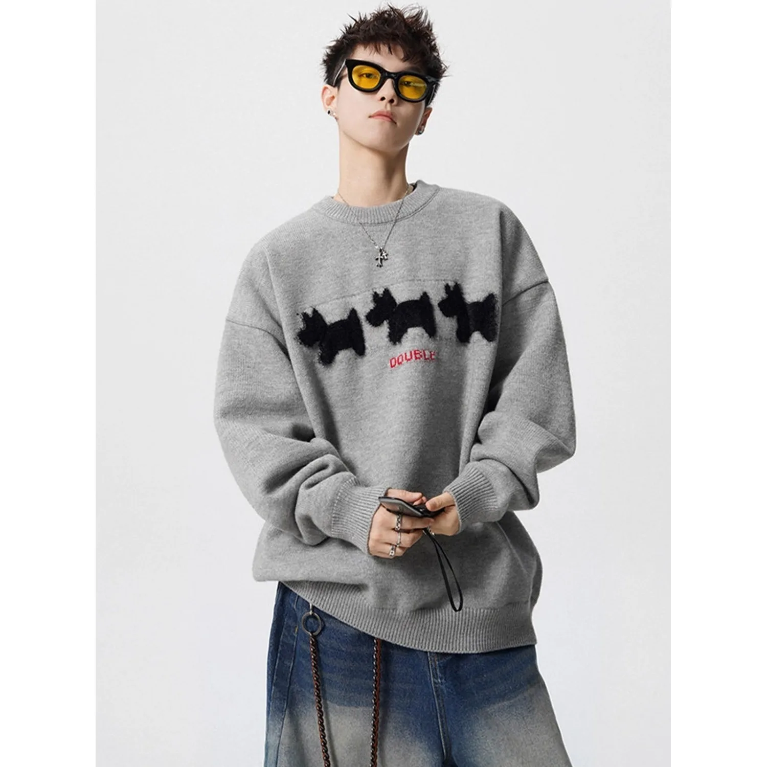 New Crew Neck Sweater For Men Women Trendy Brand Clothing Loose Long-Sleeve Knit Pullover Couple Autumn Winter American Tops