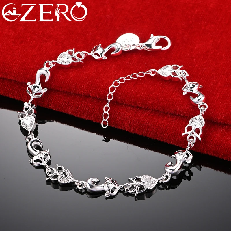 

ALIZERO 925 Sterling Silver Fox and Owl Bracelet Chain For Woman Fashion Banquet Party Charm Accessories Jewelry Gift