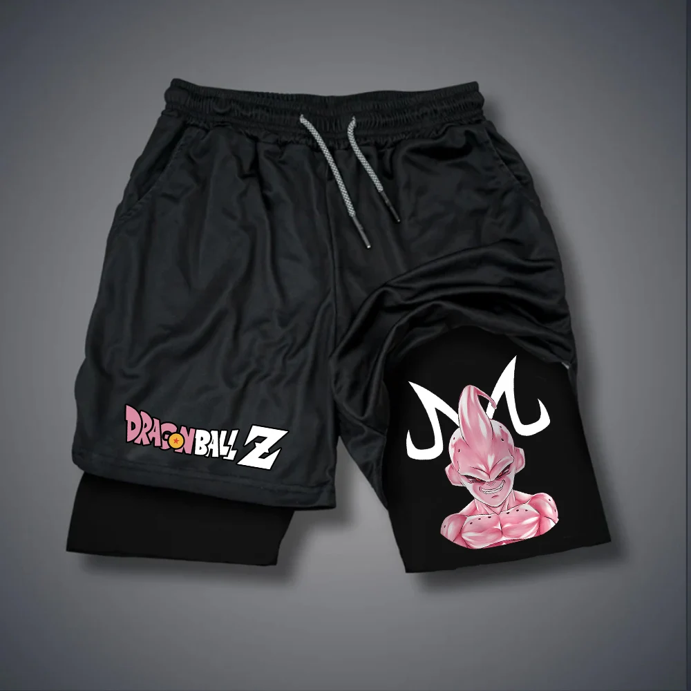 شورت تدريب جديد من Dragon Ball مع نص Dragon Ball Z على الفخذ الأيمن Majin Buuq ركوب الدراجات الرياضية بخصر برباط قابل للتعديل