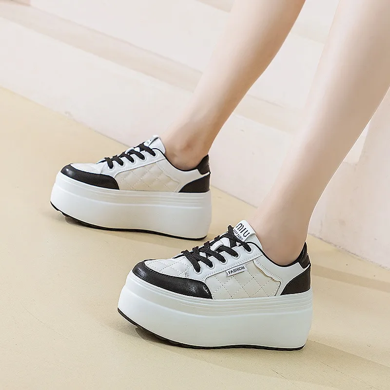 Top quality 8cm Genuine Leather Synthetic Women Boarding High Brand Heels Casual Stable Vulcanized Shoes Platform Skate Shoes