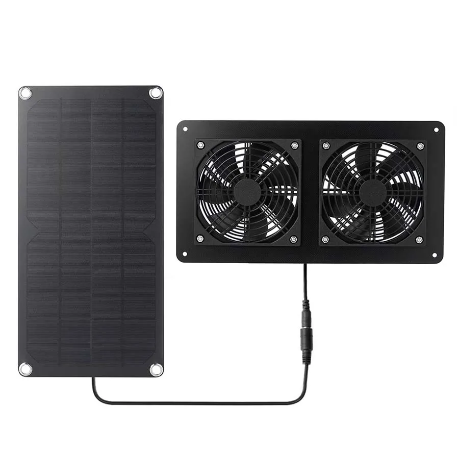 Solar Fan Greenhouse Solar Panel Exhaust Fan for Sheds 10W Solar Panels 2 High Speed DC Brushless Fans Chicken Coop Dog House