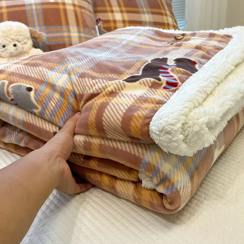 2025 جديد الحليب الضأن الصوف بطانية الكرتون لطيف Ins الرياح الشتاء أريكة بطانية سميكة بطانية مكتب قيلولة بطانية #1