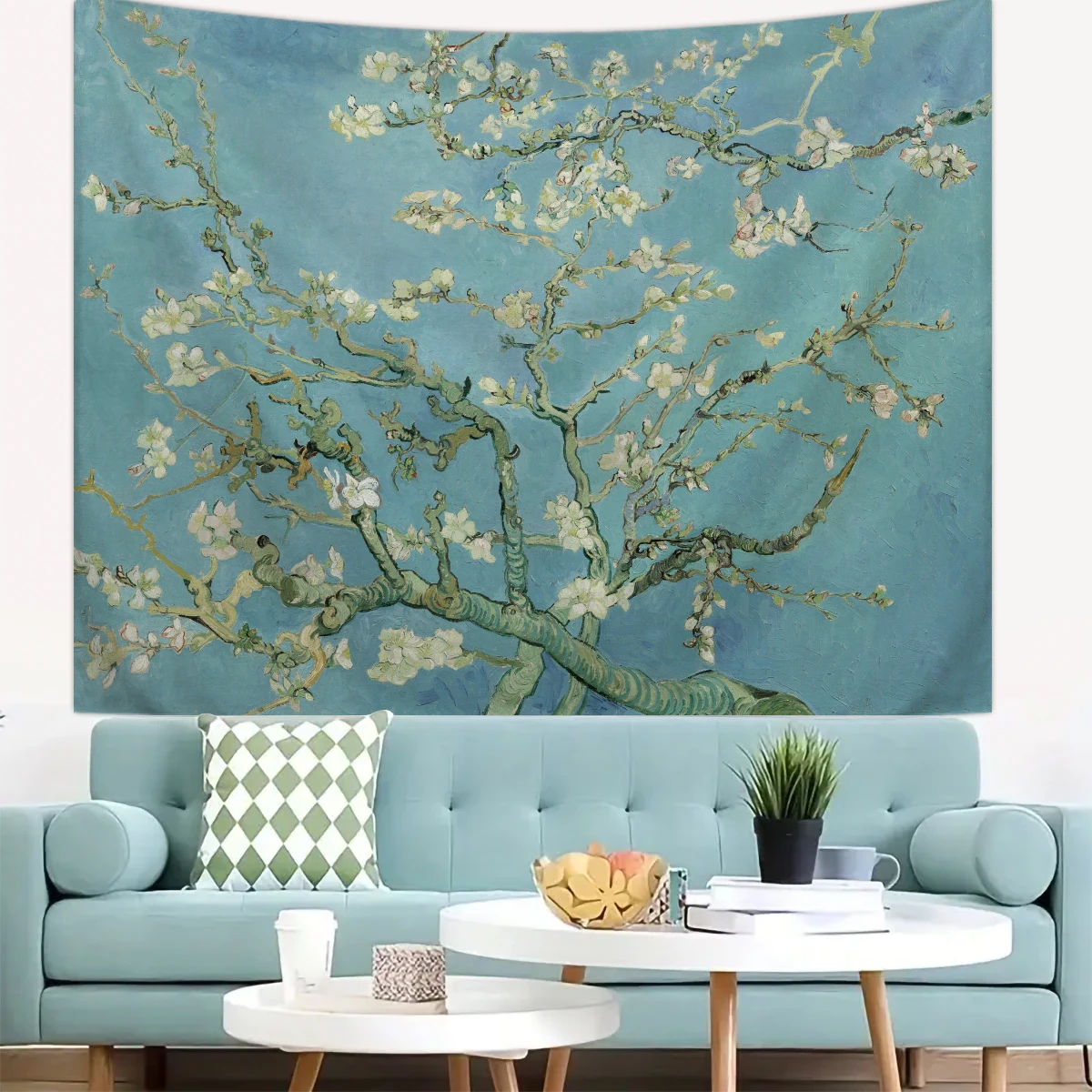 1pc blühende Aprikosen baum Vintage Ölgemälde Serie Wandteppich, Pflanze Blume Wandteppich, Schlafzimmer Kunst Dekoration Wandbehang