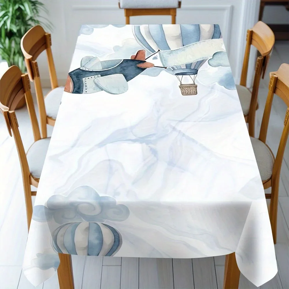 dreamy flying tablecloth with airplane and hot air balloon patterns. Ideal for home decoration. Polyester fiber tablecloth.xzj