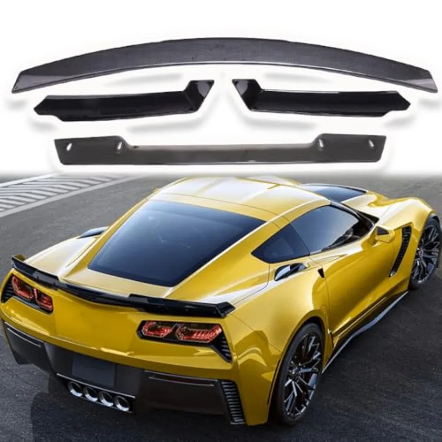 

Compatible with Chevy Corvette C7 Z06 2014-2019 Stage 3 Style Rear Trunk Lid Wing Spoiler Lid w/Black Center WickerBill Insert