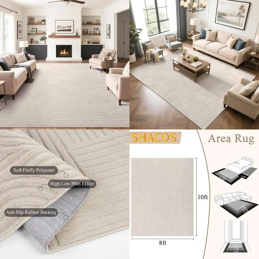 

High-Low Pile Geometric Area Rugs 8x10, Non-Slip, Washable, Modern Scandinavian Style