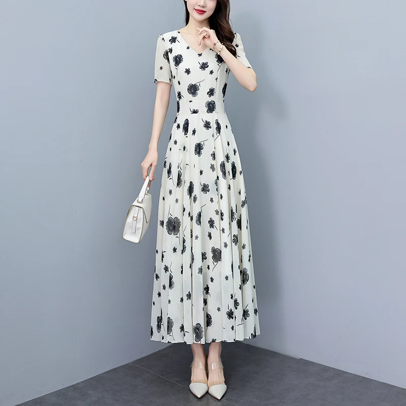 2025 Vintage Print Bodycon Night Midi Dress Luxury Party Elegant Prom Long Dress Women Casual Chiffon Floral Boho Beach Sundress