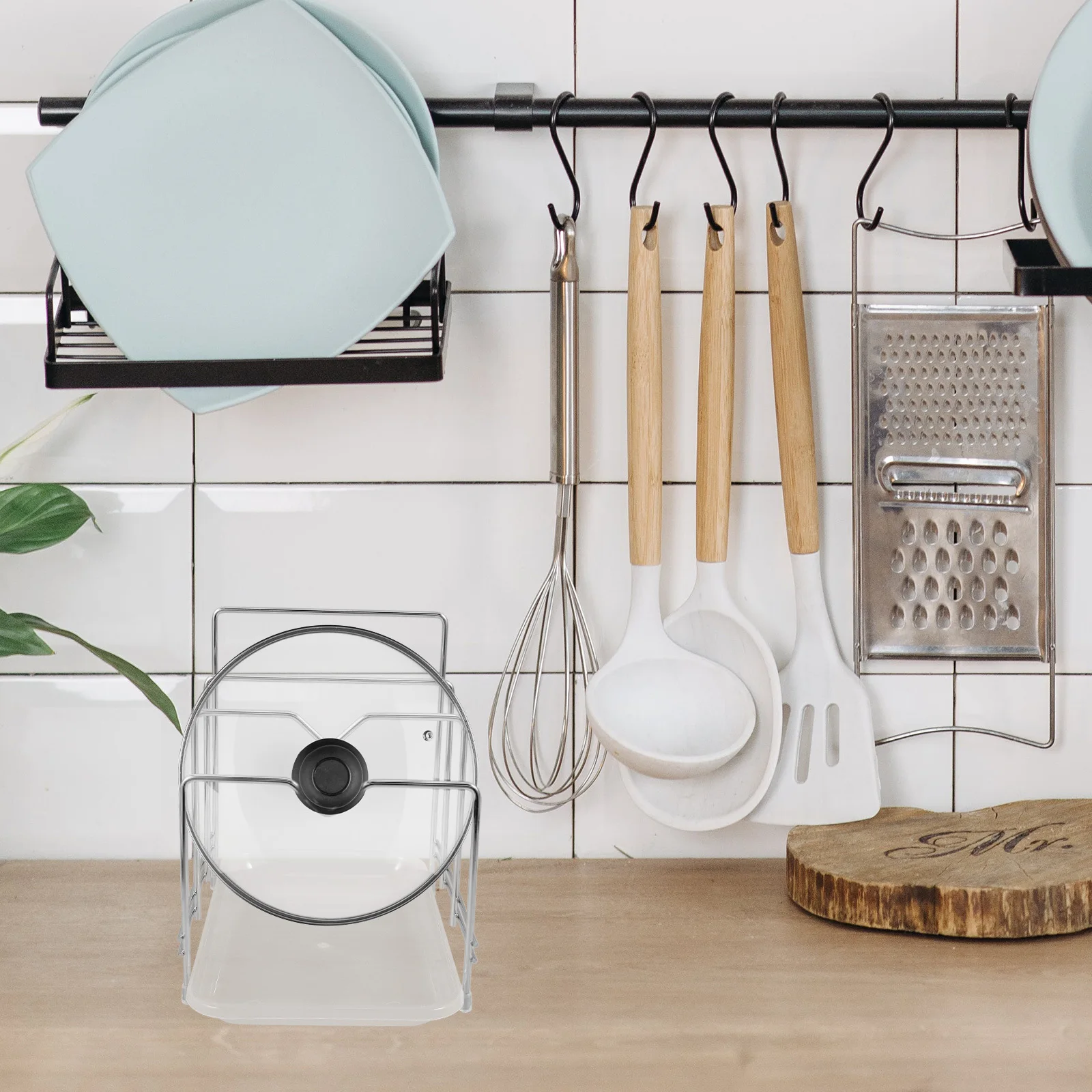 

Stainless Steel Cutting Board Rack with Drip Tray for Kitchen Counter Storage of Chopping Boards Pot Lids Organizers