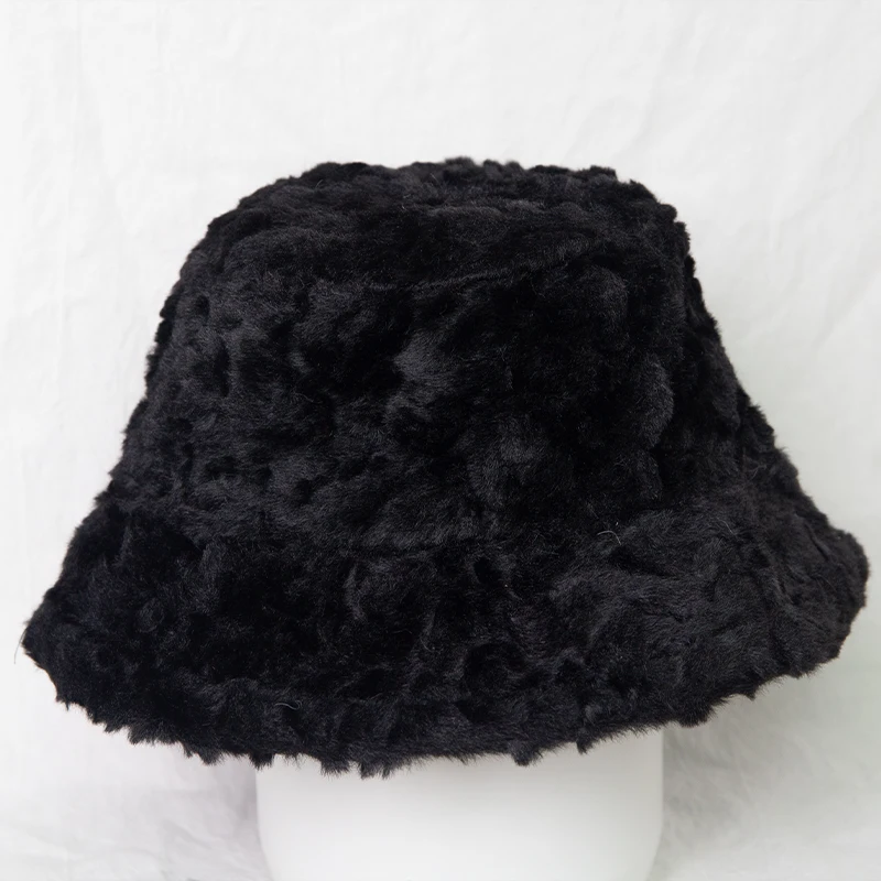 60cm Big Head Size Winter Furry Bucket Hat for Women Korean Style Large Faux Fur Fisherman Cap Soft Warm Plush Velvet Panama Hat