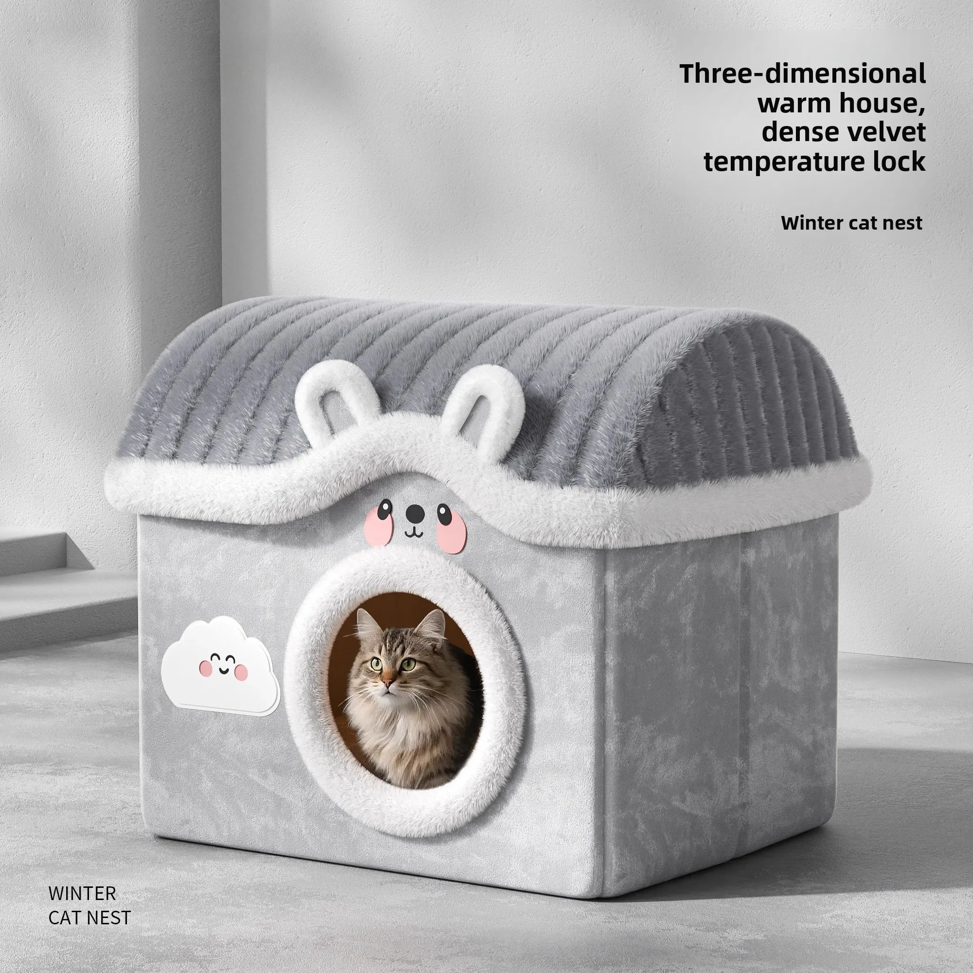 

Warm Enclosed Cat House Winter Safe Cozy Bed for Cats Washable Suitable for All Seasons