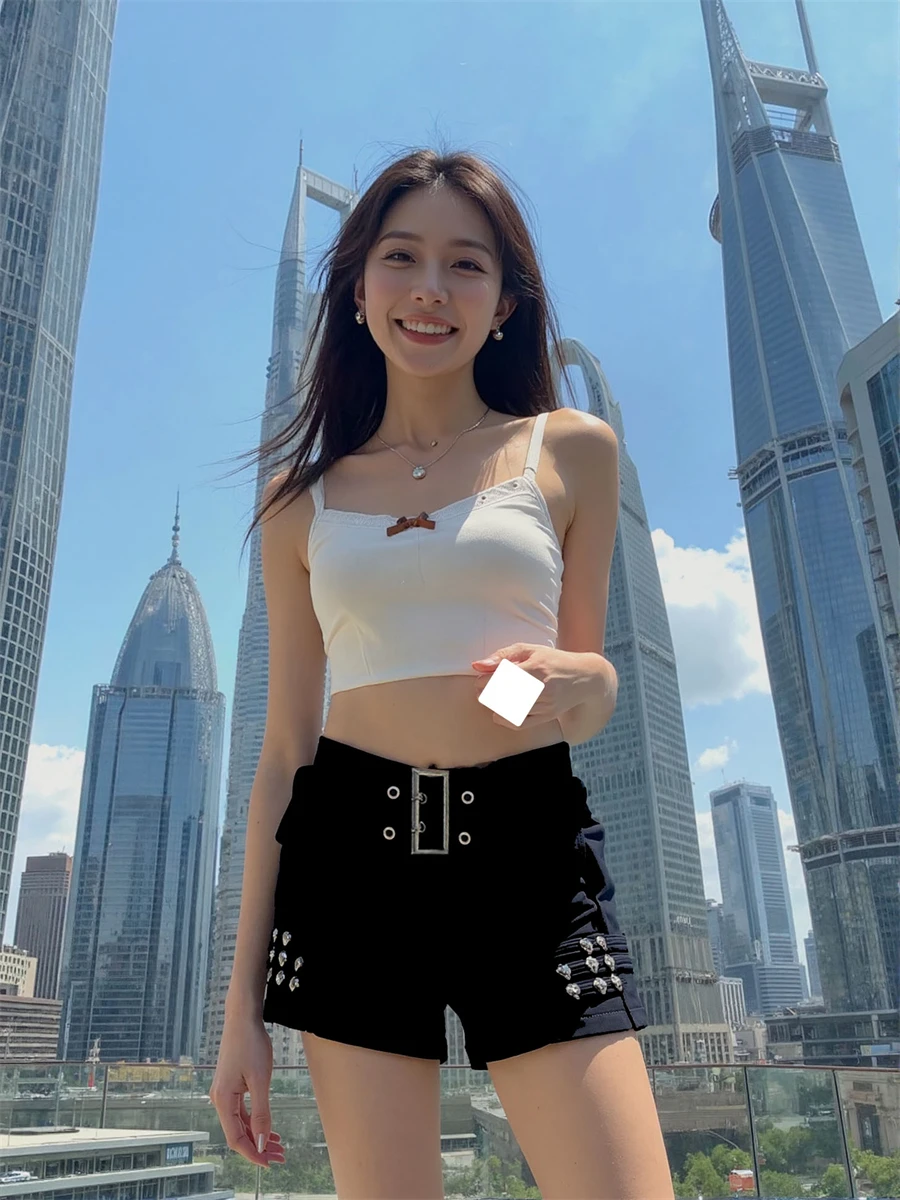 شورت نسائي برشام Ulzzang خارجي مائل مضحك ذهبي وفضي بنطلونات Cortos جماليات رمادي فائق مغسول