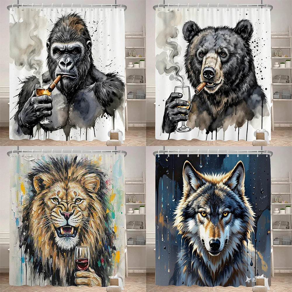 

Funny shower curtain bathroom partition curtain printed fabric Amusing and creative animal Decorative curtain with hooks