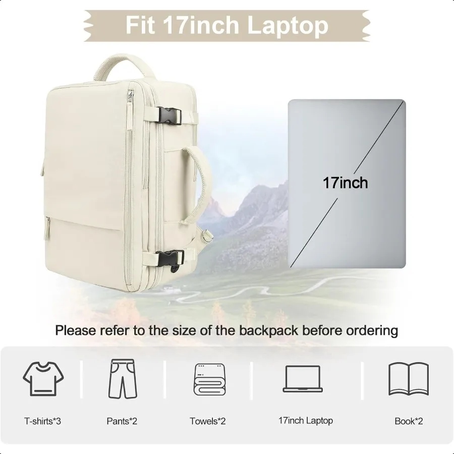 Großer Reiserucksack für Damen, 35 l, Handgepäck-Laptop-Rucksack, College-Laptop-Rucksack, Airline Appd Busin Arbeitstasche, passend für 17-Zoll-Com