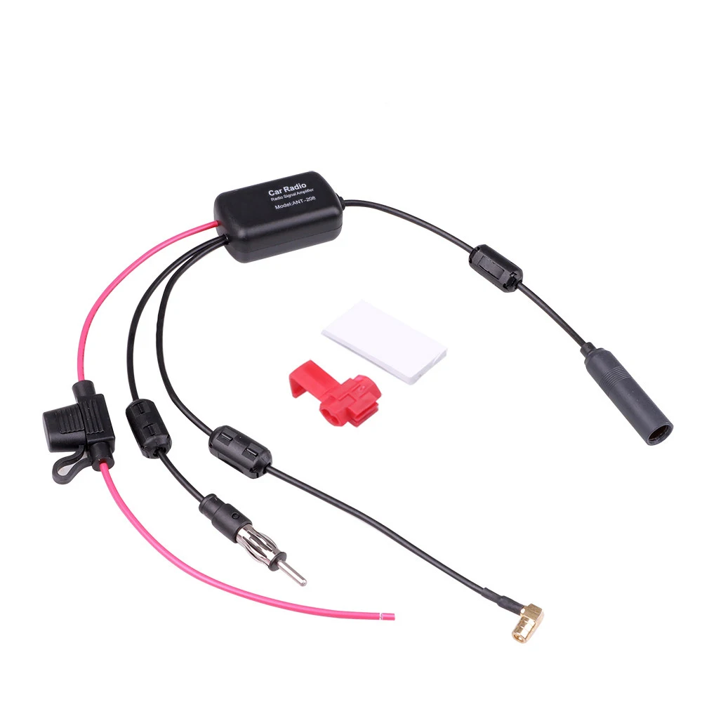 DAB + FM + Car เสาอากาศสเตอริโอเสาอากาศอะแดปเตอร์สายแยก12V penguat sinyal Radio เสาอากาศบูสเตอร์อุปกรณ์เสริมรถยนต์