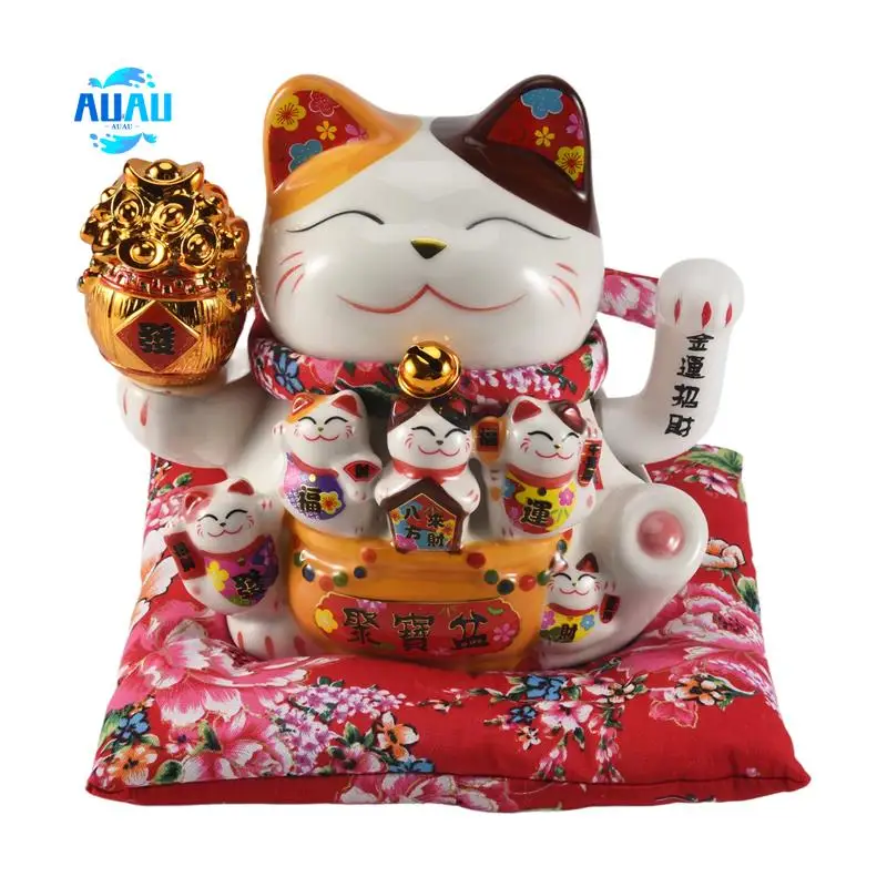 

AUAU-7 дюймов, Beckoning Cat Maneki Neko, орнамент, украшение фэн-шуй, качели, Lucky Cat