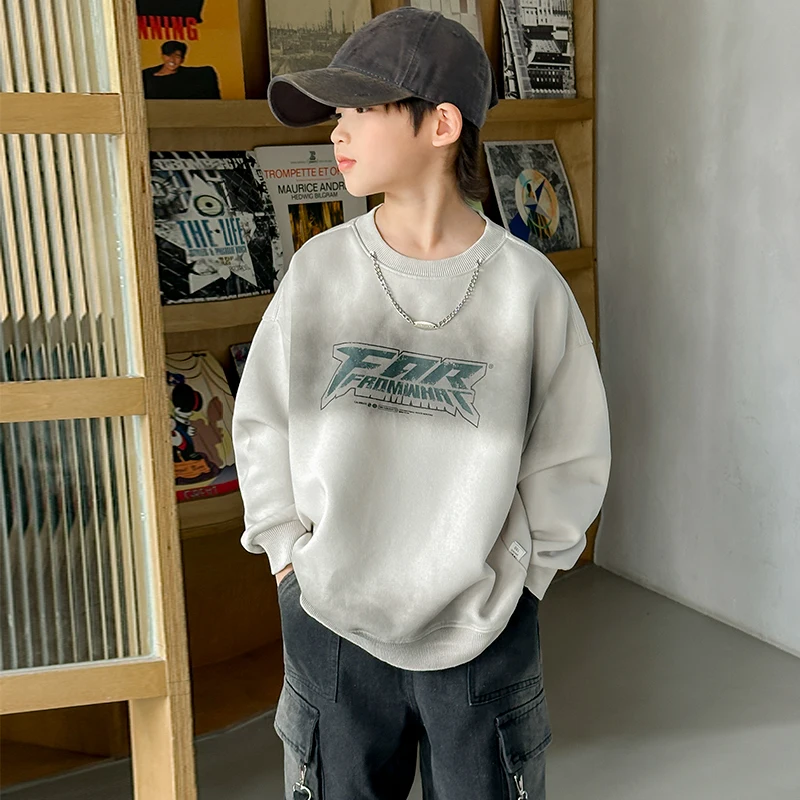 Stylish Kids Spring Autumn Clothes for Boy Cotton Tie Dye Sweatshirt with Letter Print Outfit Children Casual Outerwear 5 to 14Y
