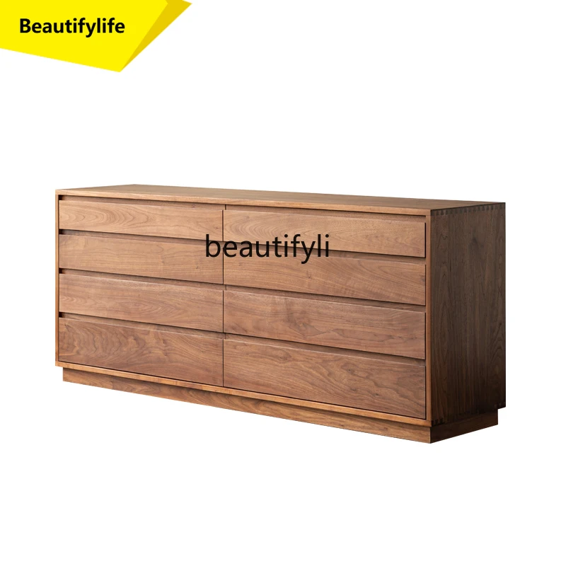 

01A Nordic all-solid wood log eight-bucket cabinet North American black walnut storage cabinet Bedside locker