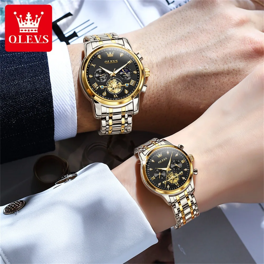 OLEVS カップルウォッチ ファッショントレンド 多機能 オリジナルブランド クォーツ腕時計 恋人用 防水 男性と女性用腕時計