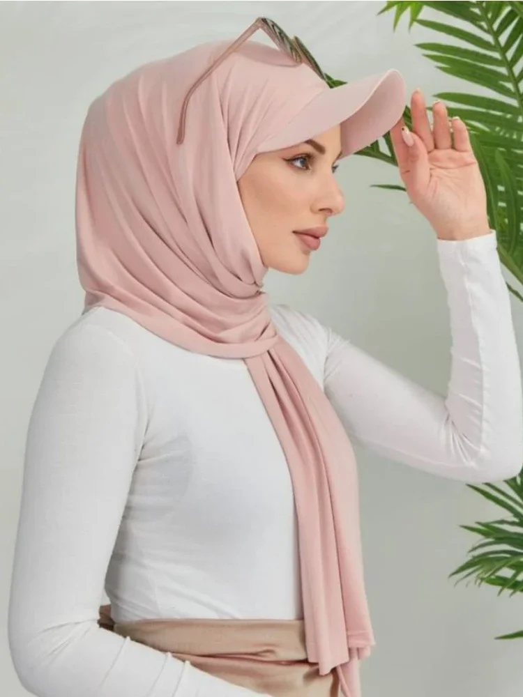 Musilm Mulheres Chiffon Hijab com Base Ball Cap Verão Mulher Chapéu com Chiffon HIjabs Pronto Para Usar Turbante Instantâneo HIjabs Ramadan