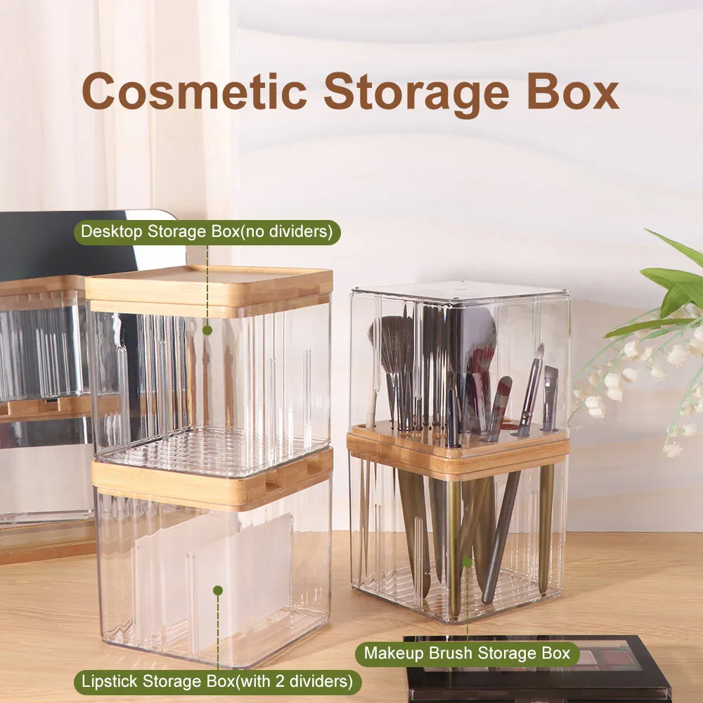 

Clear Makeup Brush Holder Dust-proof Waterproof Cosmetic Storage Box with Lid Smooth Desktop Storage Container