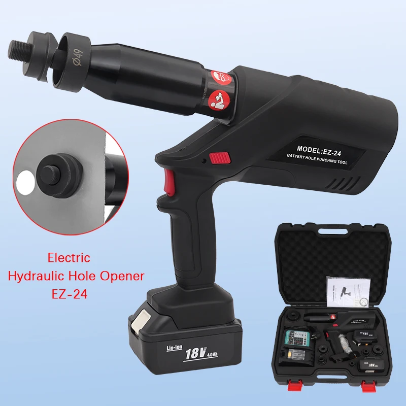 

Портативный гидравлический пробойник EZ-24 – инструмент для сверления отверстий в стальных/железных листах с литиевой батареей, диаметр 22-60 мм