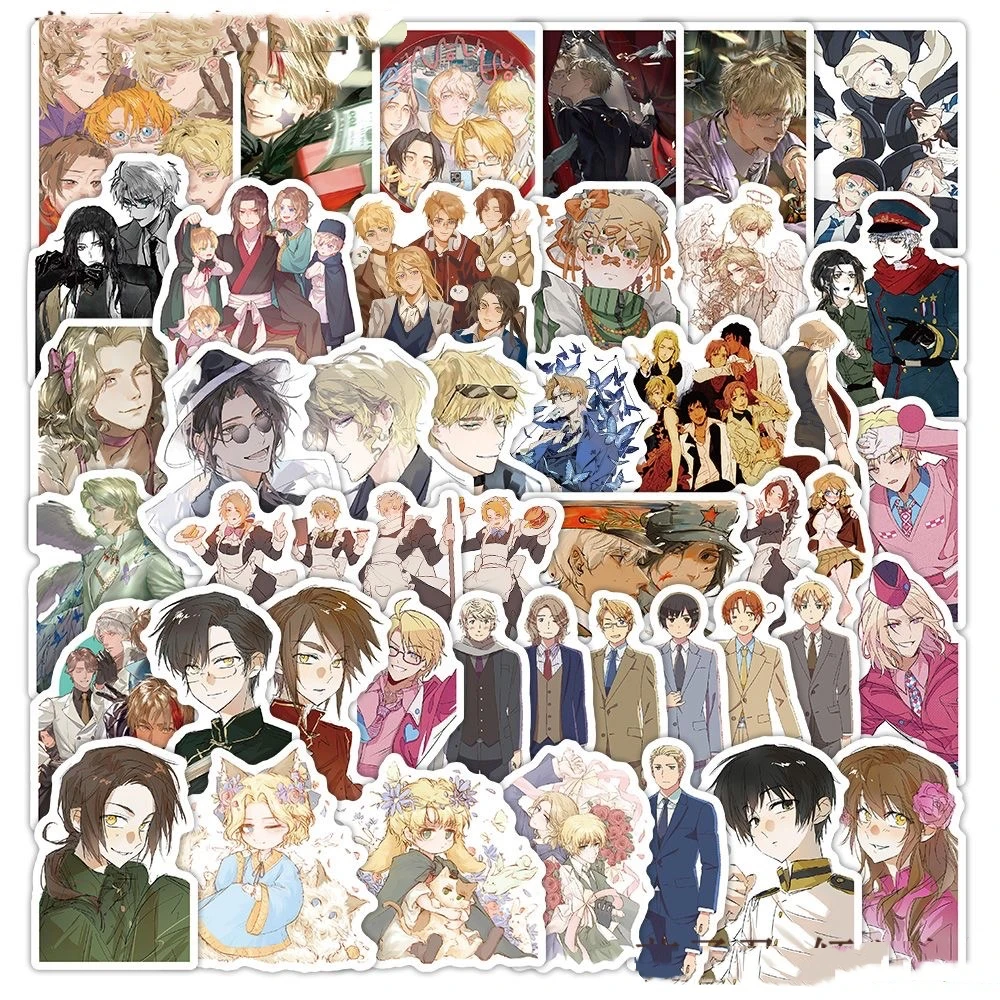 60 uds Anime Hetalia Axis Powers pegatinas calcomanías para teléfono portátil álbum de recortes monopatín guitarra DIY Graffiti pegatinas estéticas