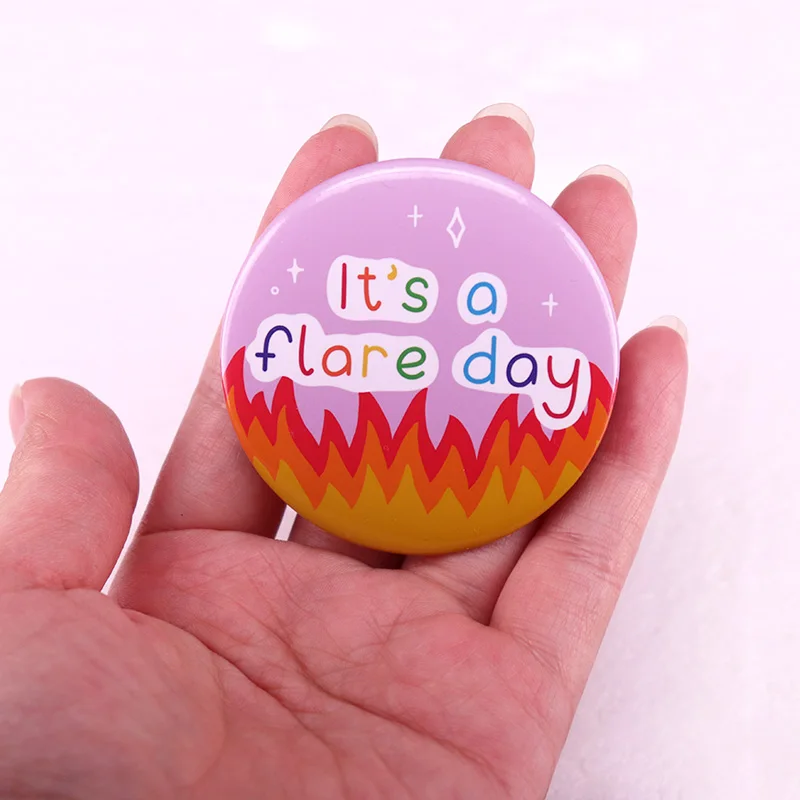 It's A Flare Day Button Badge Pins Myalgic Encephalomyalitis Chronic Illness Awareness Pinback Brooch Spoonie Gift Jewelry 58MM