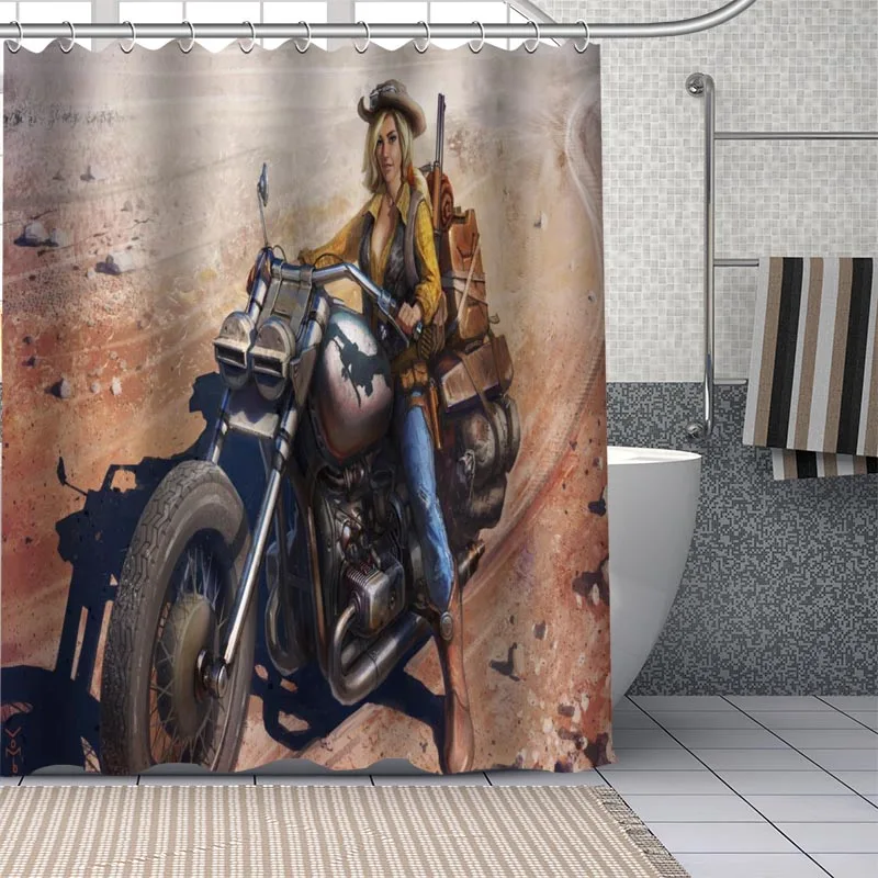 Motorcycle Custom Pattern Polyester Bath Curtain Waterproof Shower Curtains Geometric Bath Screen Printed Curtain For Bathroom