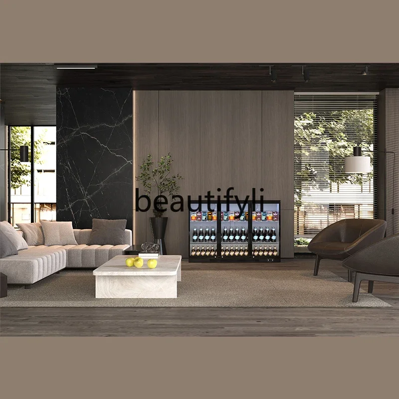 

FF Embedded Beverage Bar Counter Refrigerated Display Cabinet Air-Cooled Countertop Double Door Refrigerator Freezer