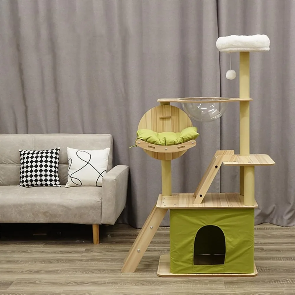 Cat Tree, 55x40x150cm Cat Tower with Dual Condos, Spacious Perch,Cozy Hammock and Sisal-Covered Scratching Posts for Indoor Cats