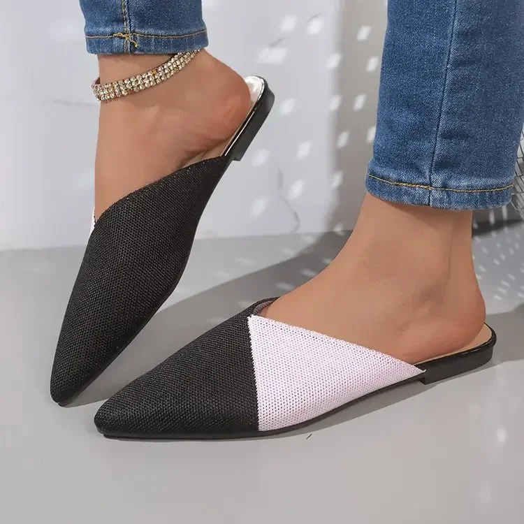 Woman Mules Shoes Outdoor Women Slippers Female Square Toe Shallow Low-heel Casual Shoes Comfortable Slippers Slides 2022 New