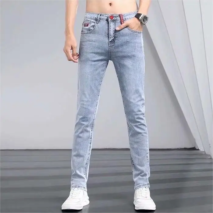 

High-end Stretch Jeans Men's Korean Slim-fitting Pants Simple Trendy Brand Boys Casual Trousers Men Clothing Skinny Jeans Men