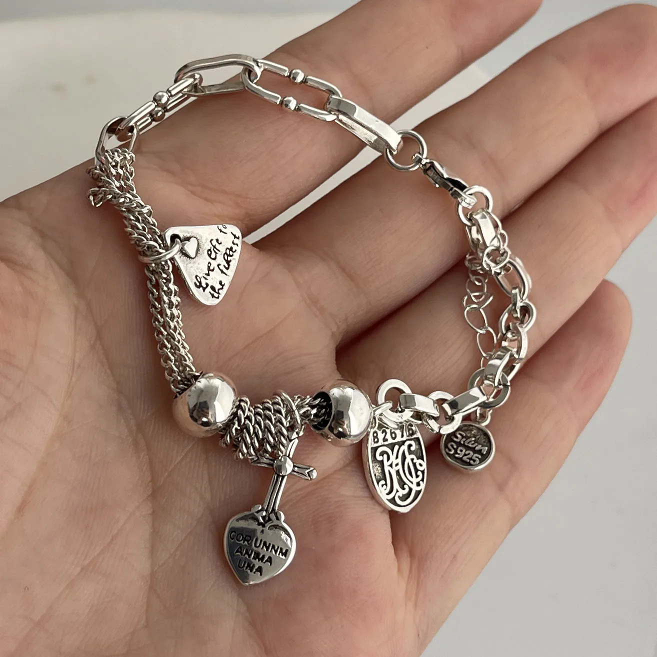 925 Sterling Silver Bracelets for Women Men String Accessories Trend Vintage Cross Shape Tassel Pendant Party Jewelry Gift