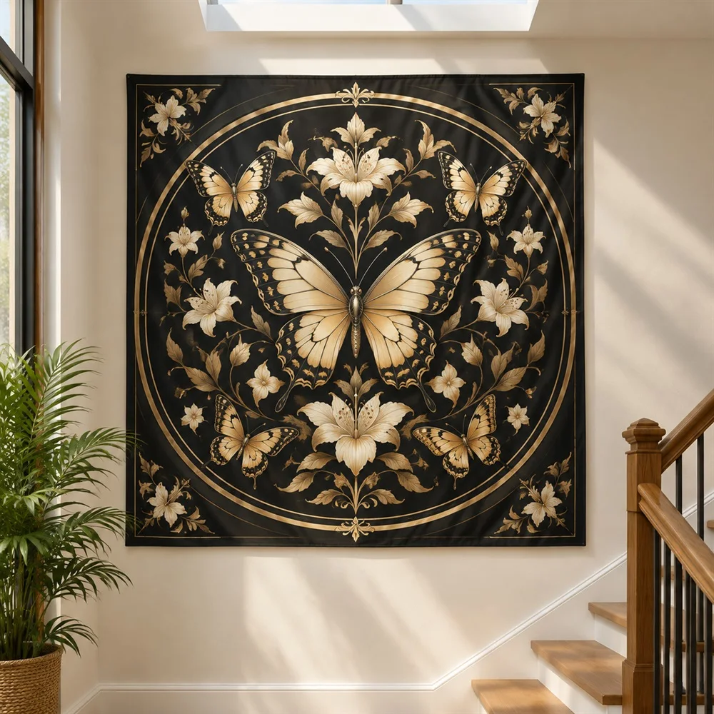 VIKAMA Butterfly Collection Tapestry Wall Hanging, HD Print Washable Wall Art, Botanical Decor for Bedroom Living Room Study