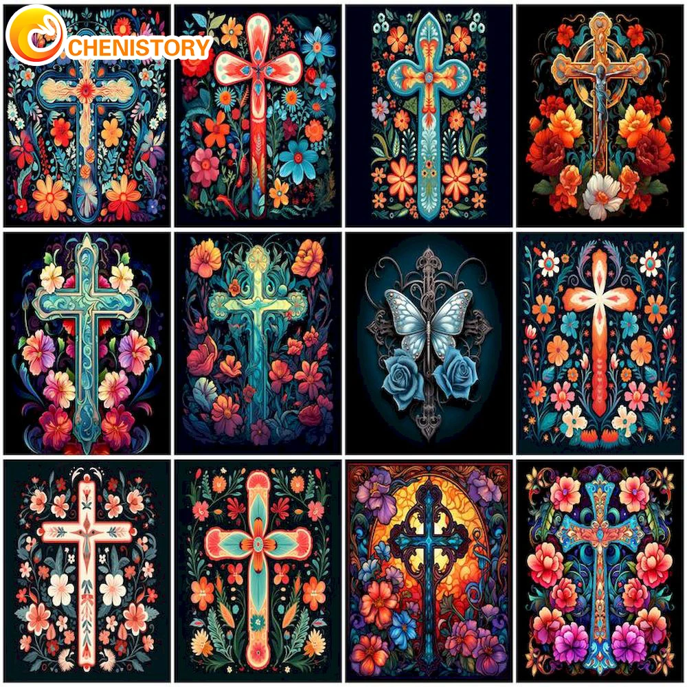 CHENISTORY Focus Diy Painting By Numbers Complete Kit Crucifix Flower Landscape Kits Paint By Numbers For Adults HandPainted Gif