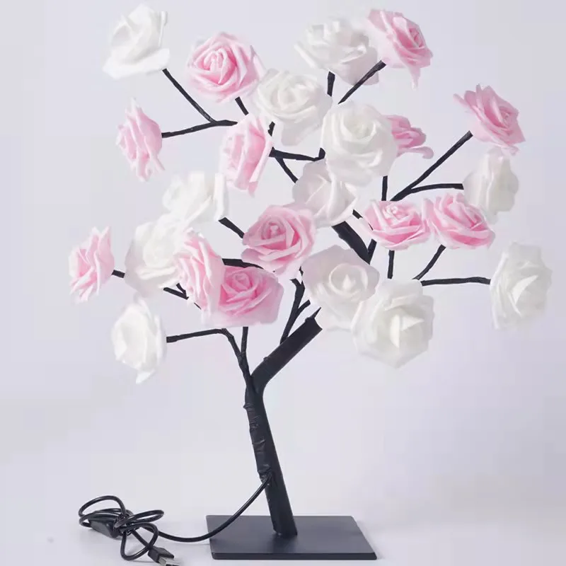 24 LED Rose Flower Tree Lights lampada da tavolo USB Fairy Maple Leaf Night Light Home Party natale matrimonio camera da letto decorazione regalo